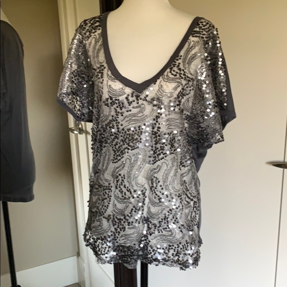 🔥 2 for 30🔥Steel grey/pewter sequinned sheer top